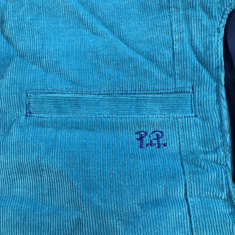 Vintage Ski Daddle Vest Mens Large Blue Corduroy Down Puffer Western Snap Front